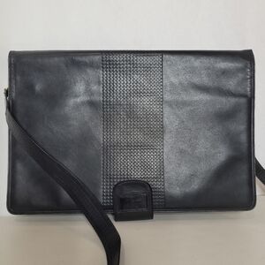 Astor Bags Leonardo Masi Slim Black Leather Flap Portfolio Designer Crossbody